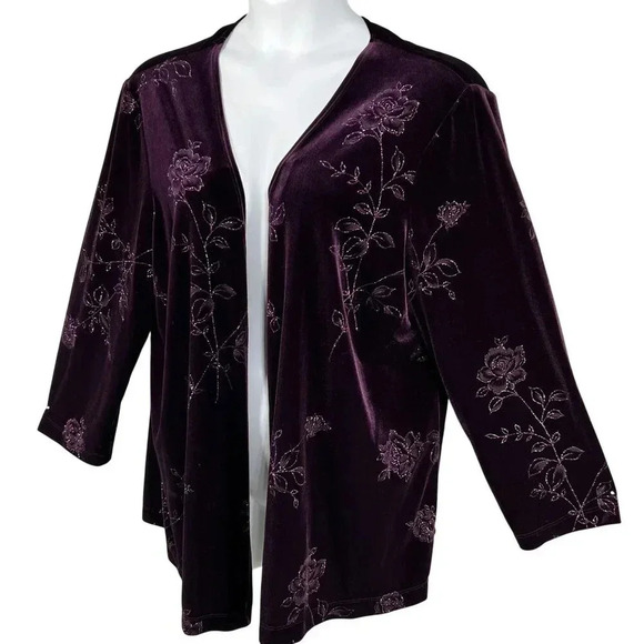 VTG S.L. Fashions Womens 20W Plum Kimono Cardigan Velvet Blazer Open Front Boho - Picture 9 of 15
